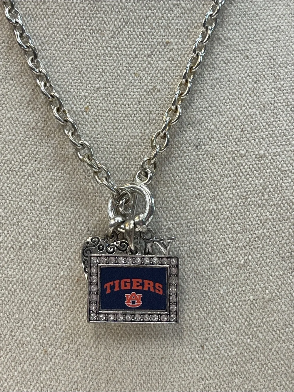 Auburn Tigers Rhinestone Pendant Necklace - Navy & Orange